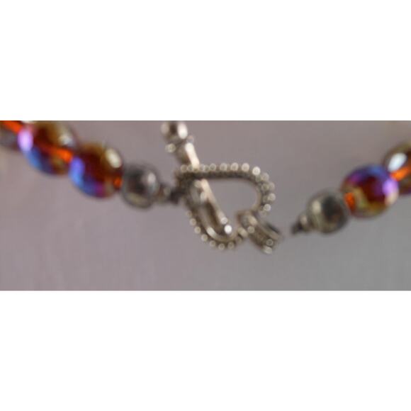 Vintage Handmade Glass Crystal Beaded Necklace Heart Toggle Red Blue Purple AB - Picture 7 of 10